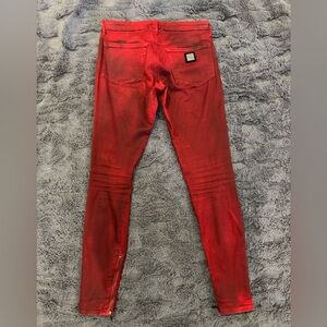 Guess Marciano Red Waxed Skinny Jeans Zip Ankle